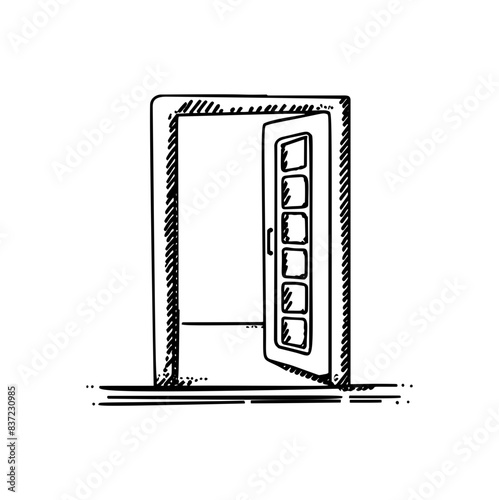 Open Apartment Door And Doormat Drawing

