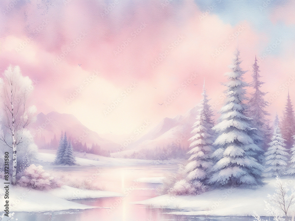 Winter landscape with snow and trees. AI Winter landscape with snow and trees. AI