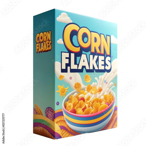 Corn flakes package box isolated on white transparent