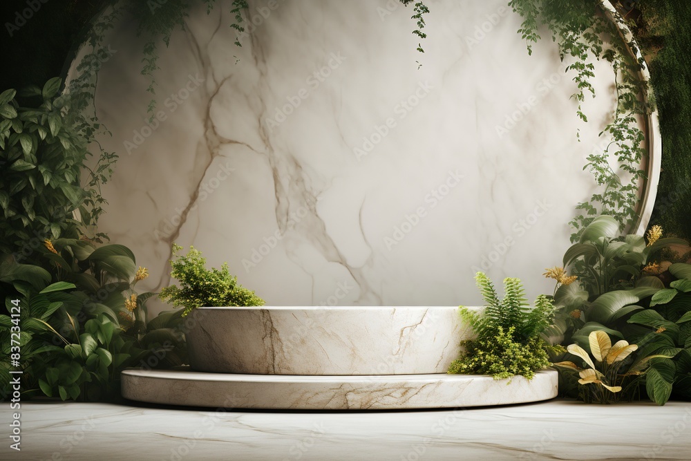Marble stone podium for your product, natural theme background, generative Ai Marble stone podium for your product, natural theme background, generative Ai