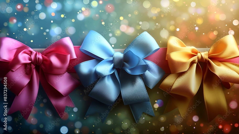 Three colorful bows on a shiny background Three colorful bows on a shiny background
