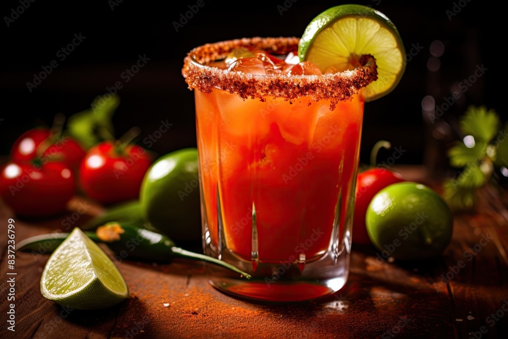 Fototapeta premium Spicy Bloody Mary Cocktail with Lime Garnish
