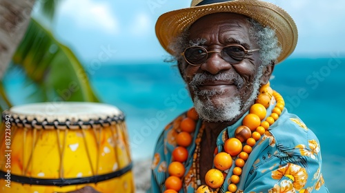 Celebrating Bahamian Culture: Junkanoo, Emancipation Day, National Heroes Day, Conch Salad, Bahamas Flag, Yellow Elder on White Background photo