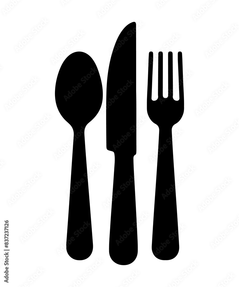 Cutlery silhouette. spoon fork knife icon symbol in white background Cutlery silhouette. spoon fork knife icon symbol in white background