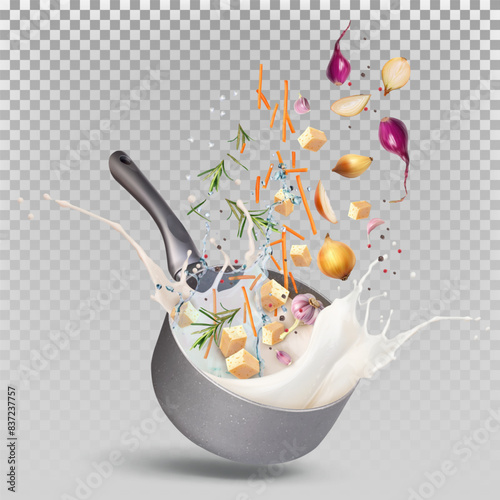 vegetables in kitchen pan realistic vector illustration