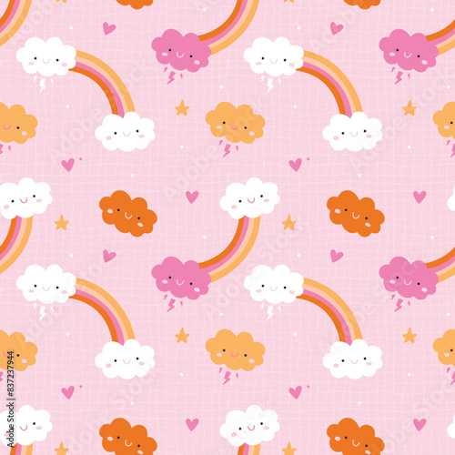 Super cute pink clouds seamless vector pattern