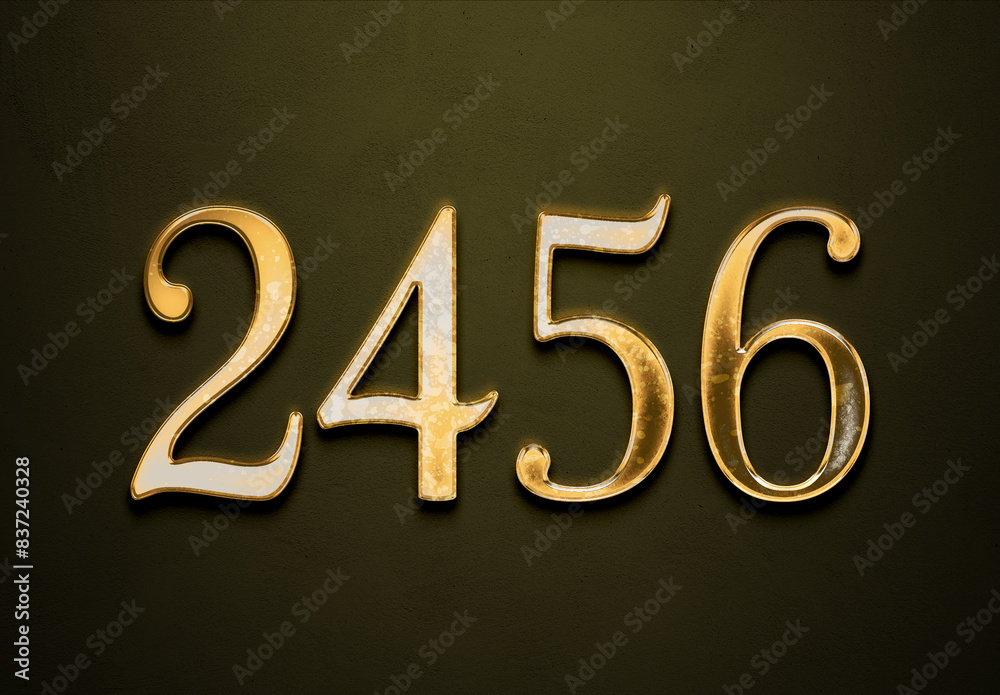 Old gold effect of 2456 number with 3D glossy style Mockup. Old gold effect of 2456 number with 3D glossy style Mockup.