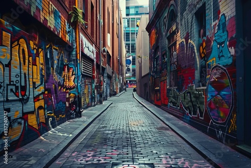 Vibrant street art in an urban alleyway.