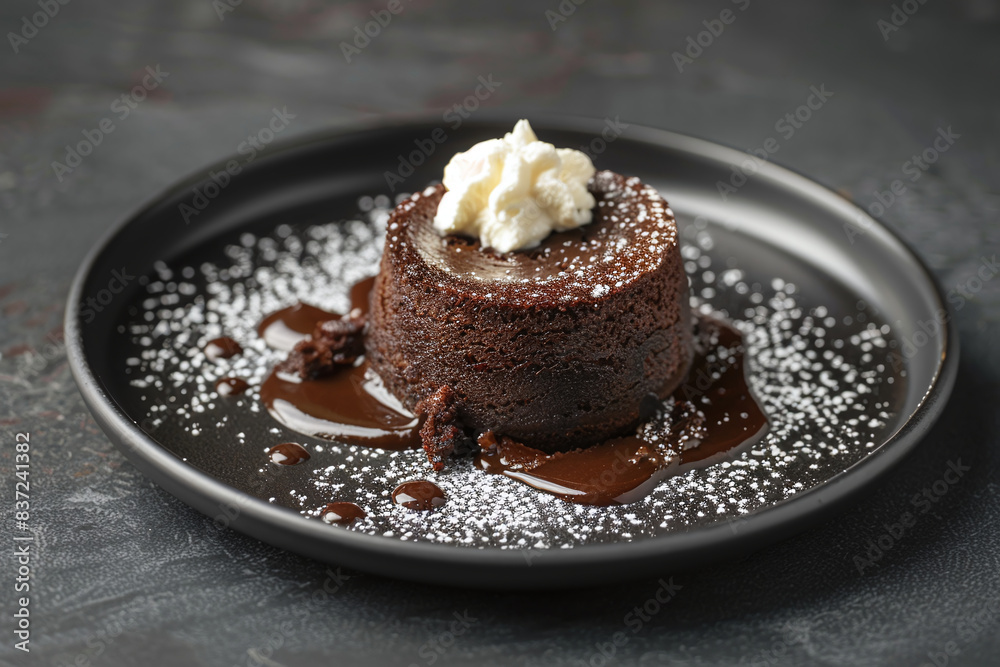 Italian dessert Panna Cotta, creamy coffee jelly with chocolate on a plate on a light gray background Italian dessert Panna Cotta, creamy coffee jelly with chocolate on a plate on a light gray background