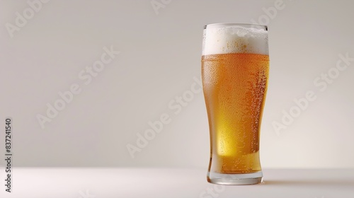A chilled glass of classic pilsner beer with a frothy head, set against a clean white background, embodying the timeless appeal of the crisp and refreshing lager style.