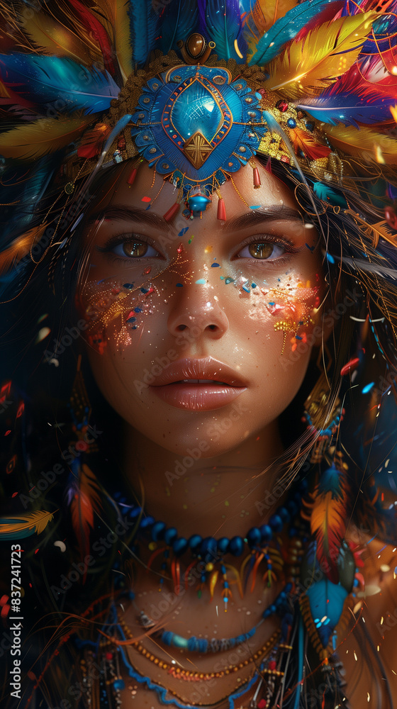 Captivating depiction of an aztec goddess showcasing a mesmerizing obsidian inspired visage, adorned in ceremonial attire, exuding ancient strength and mysticism Captivating depiction of an aztec goddess showcasing a mesmerizing obsidian inspired visage, adorned in ceremonial attire, exuding ancient strength and mysticism