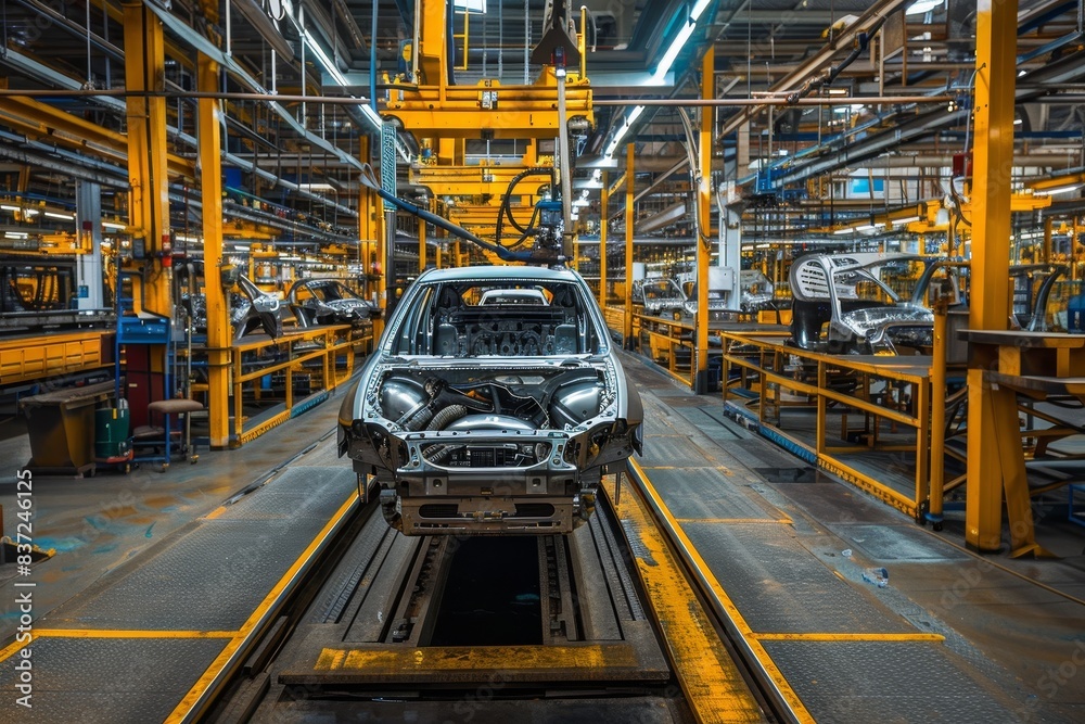 Utilizing advanced technology on futuristic assembly line for car manufacturing process Utilizing advanced technology on futuristic assembly line for car manufacturing process