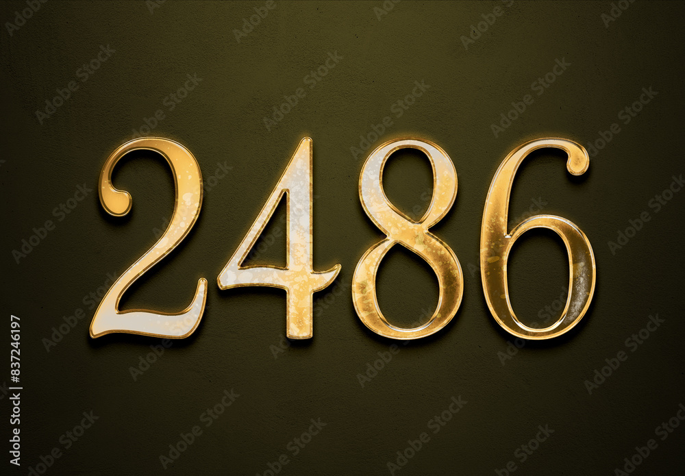 Old gold effect of 2486 number with 3D glossy style Mockup. Old gold effect of 2486 number with 3D glossy style Mockup.
