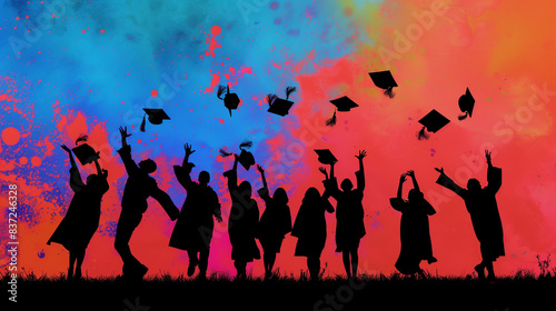 Vibrant Graduation Celebration Silhouettes