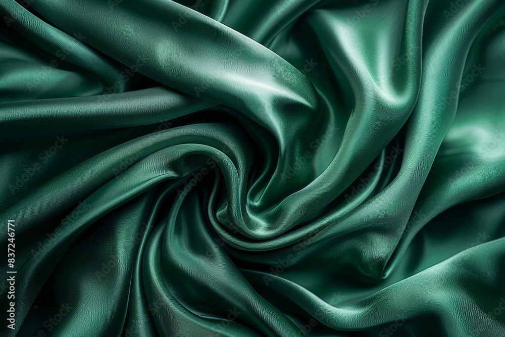 Obraz premium Luxurious green silk drapery abstract satin texture with smooth shiny curtain effect