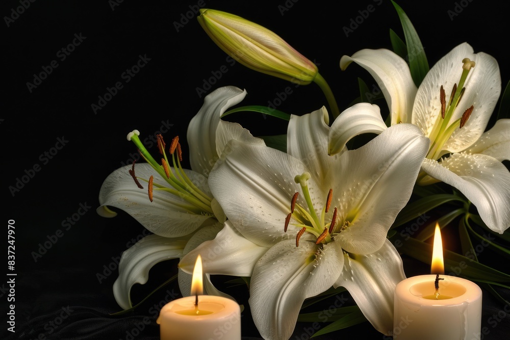 Fototapeta premium A trio of candles standing together, possibly used as decorative element or symbolizing unity