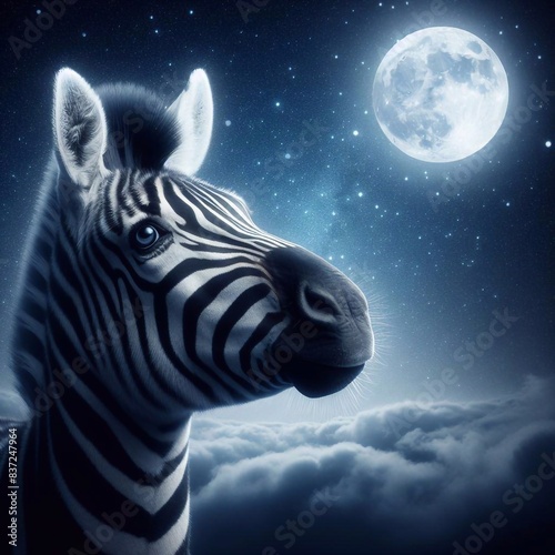 Zebra sieht sich den Vollmond an © Silvia Bogdanski