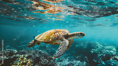 Turtle swimming in the ocean  celebrating World Turtle Day.
