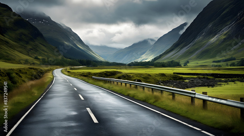Open road in Glencoe Scotland. Scottish Highlands