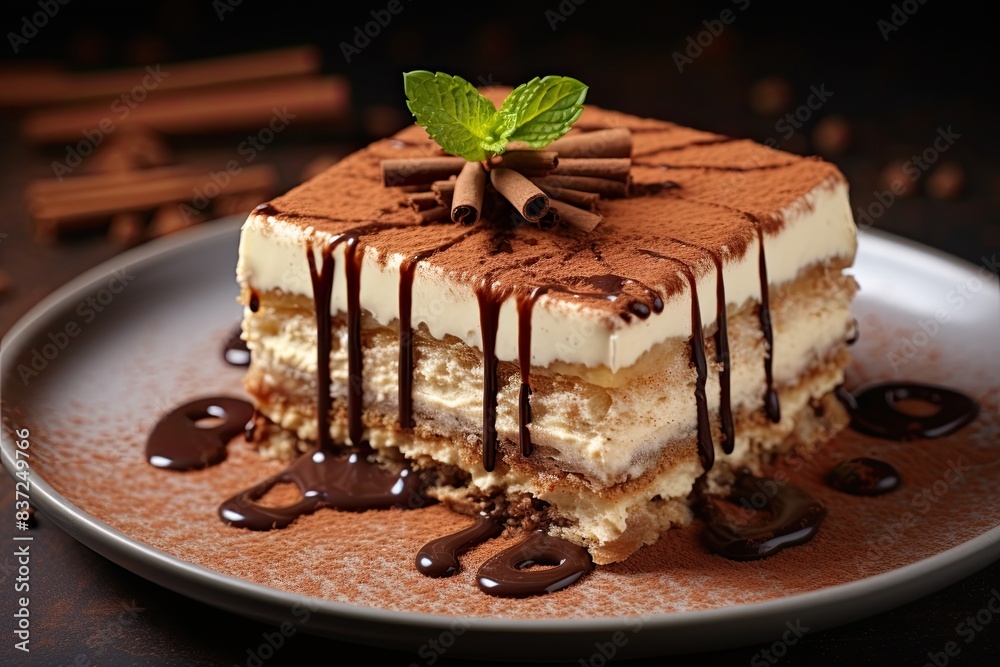 Decadent Tiramisu Cake with Chocolate Drizzle Decadent Tiramisu Cake with Chocolate Drizzle