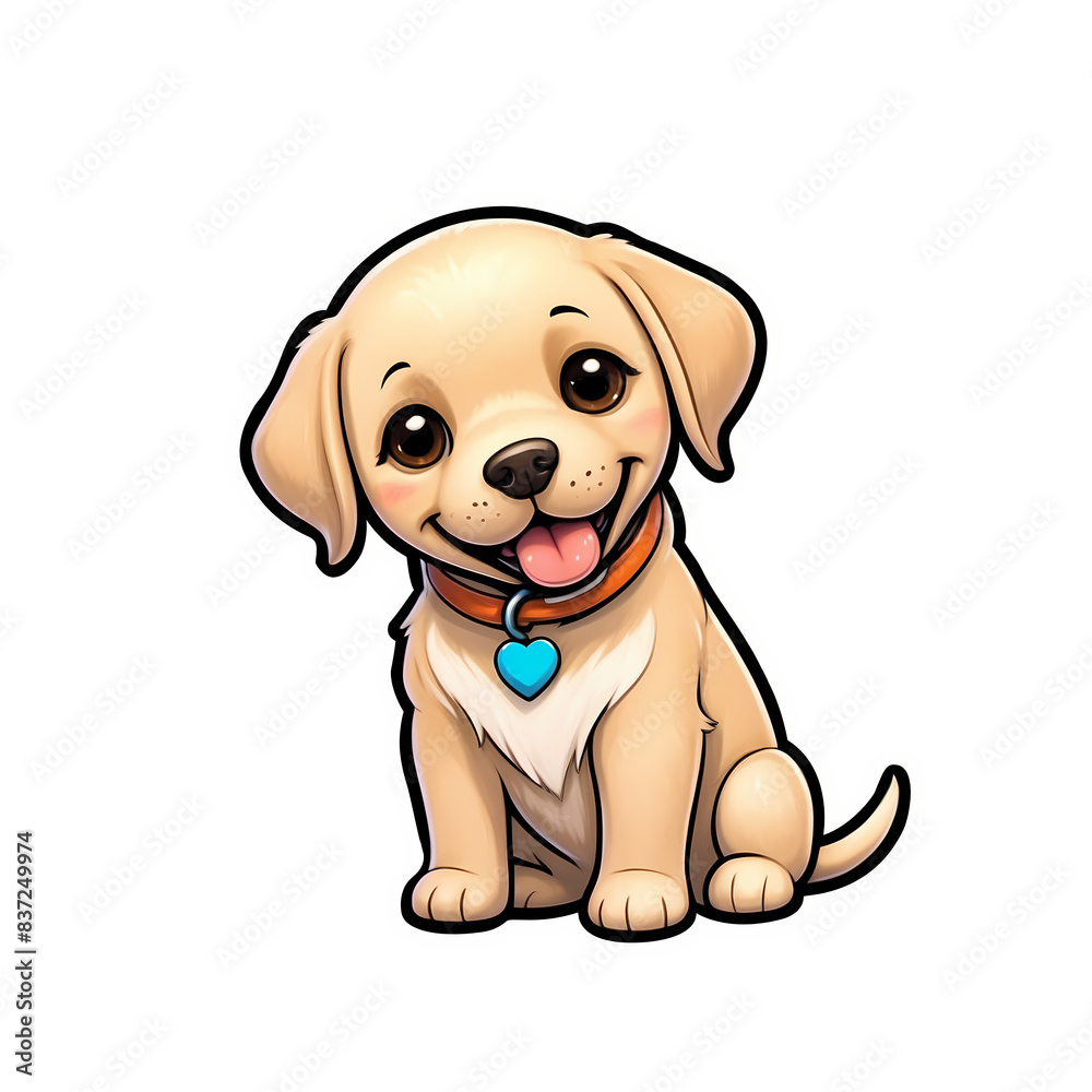 Cute Childish Kawaii Labrador Dog Character Sticker with Big Smile and Warm Golden Fur, Tongue Sticking Out and Big Round Eyes, Thick Black Outline, Generative AI. Cute Childish Kawaii Labrador Dog Character Sticker with Big Smile and Warm Golden Fur, Tongue Sticking Out and Big Round Eyes, Thick Black Outline, Generative AI.