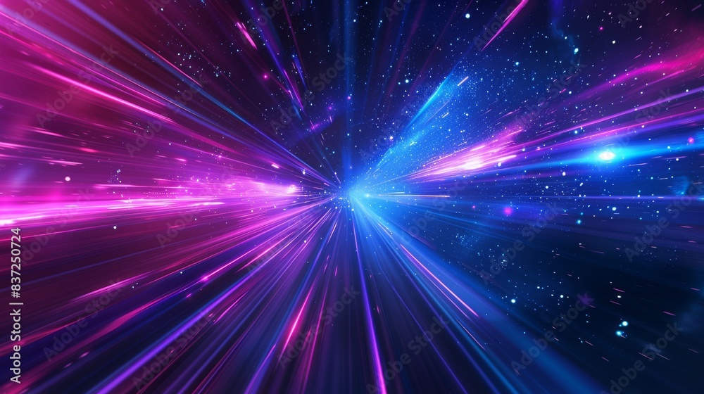 Vibrant blue and purple hyperspace with glowing lines and starbursts, creating a dynamic and energetic sci-fi digital art. Vibrant blue and purple hyperspace with glowing lines and starbursts, creating a dynamic and energetic sci-fi digital art.