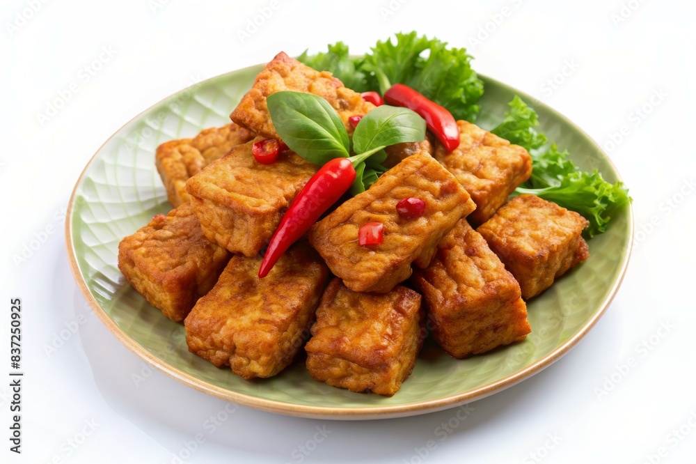 Tempeh, Tempe Goreng or Fried tempeh is Indonesia traditional food, made from fermented soybean seeds. Tempeh, Tempe Goreng or Fried tempeh is Indonesia traditional food, made from fermented soybean seeds.