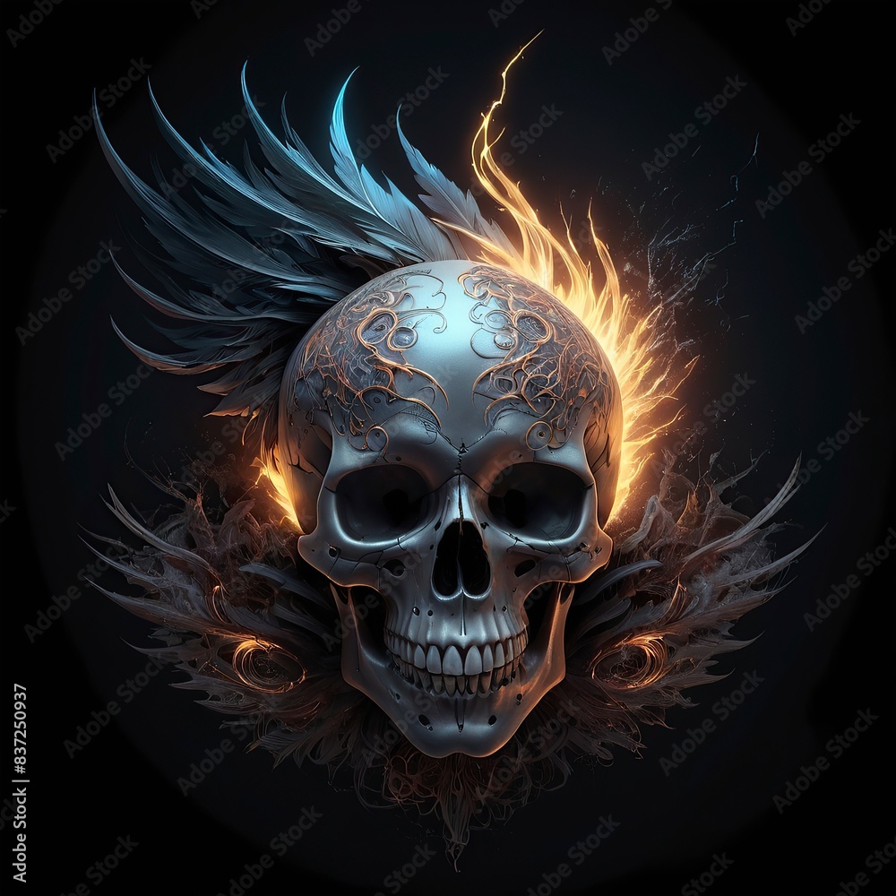 Free Photo New 3D Skull fire and smoke for tattoo or background design


