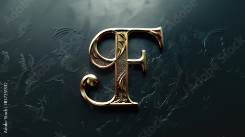 Close-up of a gold letter F on a black surface