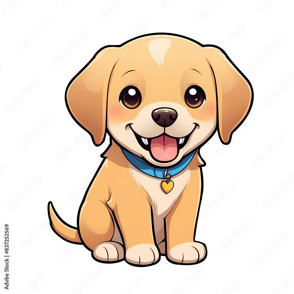 Cute Childish Kawaii Labrador Dog Character Sticker with Big Smile and Warm Golden Fur, Tongue Sticking Out and Big Round Eyes, Thick Black Outline, Generative AI. Cute Childish Kawaii Labrador Dog Character Sticker with Big Smile and Warm Golden Fur, Tongue Sticking Out and Big Round Eyes, Thick Black Outline, Generative AI.