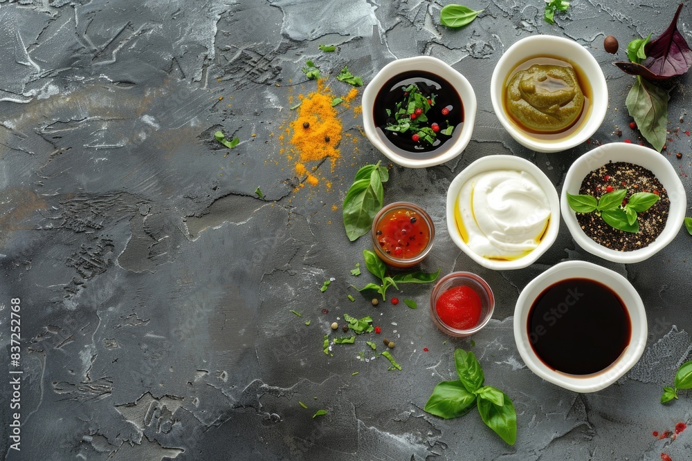 A selection of savory and sweet toppings on a table, suitable for use in various settings A selection of savory and sweet toppings on a table, suitable for use in various settings