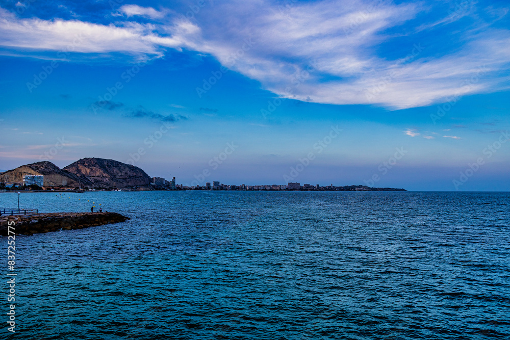calm blue seaside landscape on a sunny day Alicante Spain calm blue seaside landscape on a sunny day Alicante Spain