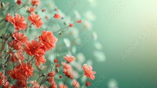 Beautiful spring flowers on pastel green background.