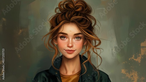 charismatic hair stylist with trendy hairstyle confident smiling portrait digital painting