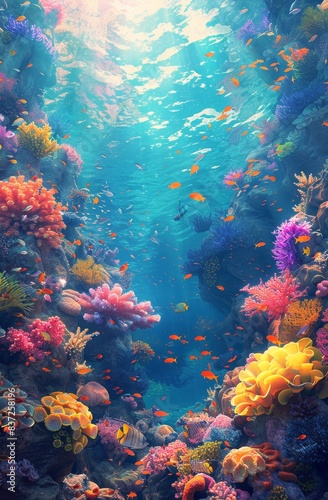 Underwater Scene With Vibrant Coral Reef and Fish