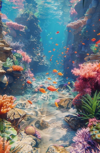Underwater Scene With Vibrant Coral Reef and Fish