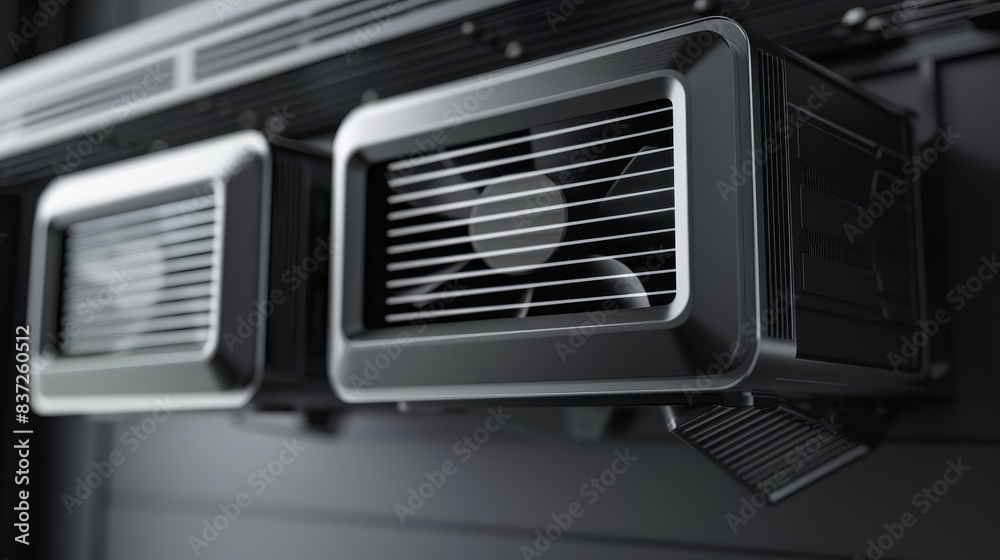 Fototapeta premium Modern air conditioner design vents flat design top view, futuristic theme, 3D render monochromatic color scheme, close up eco-friendly theme overlay abstract background