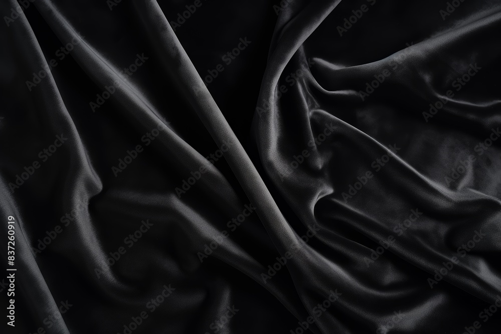 Fototapeta premium Black velvet texture background, deep abstract patterns, luxurious feel, close-up