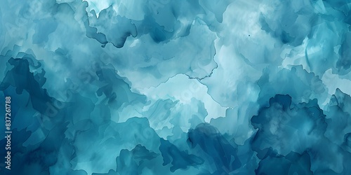  Abstract teal watercolor background with dark blue stormy clouds ai generative