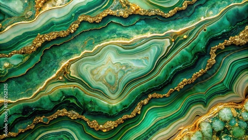 Abstract green agate jasper marble slab with gold glitter veins, artistic marbling , stone, texture, malachite green, agate, jasper, marble, gold, glitter, wavy lines, fashion, print photo