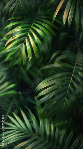 Lush Green Palm Fronds Under Sunlight in a Tropical Forest