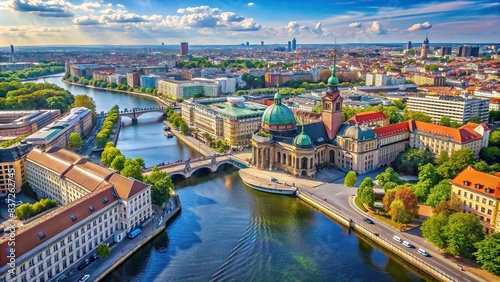 Aerial view of Berlin's Museum Island, River Spree, and city buildings photo