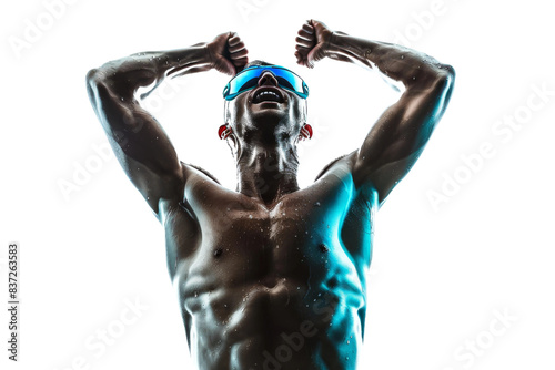 Joyful Athlete Crossing Finish Line Image Isolated on Transparent Background
