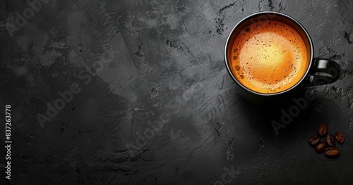 Top View of a Cup of Latte Art Coffee on Black Background With Coffee Beans