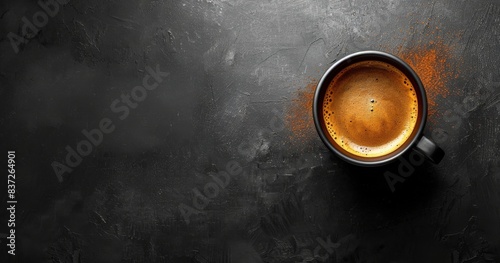 Top View of a Cup of Latte Art Coffee on Black Background With Coffee Beans