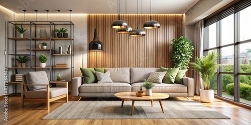 Modern living room interior with a comfortable sofa  designed for home mock-up  living room  interior  sofa  modern  home  mock-up  cozy  comfortable  stylish  minimalist  furniture  design