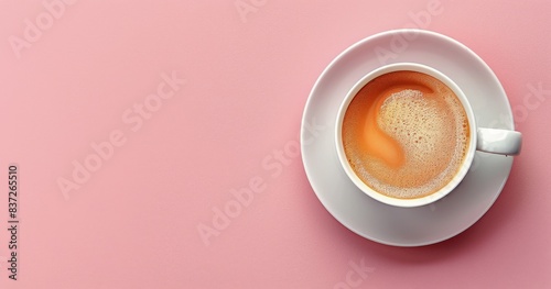 Overhead View of a Cup of Coffee With Foam on a Pink Background