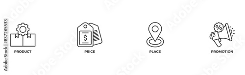 Marketing mix 4P banner web icon vector illustration concept with icon of product, price, place, and promotion	