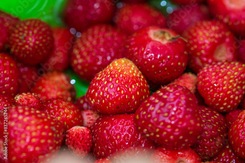 Fresh red strawberries from above