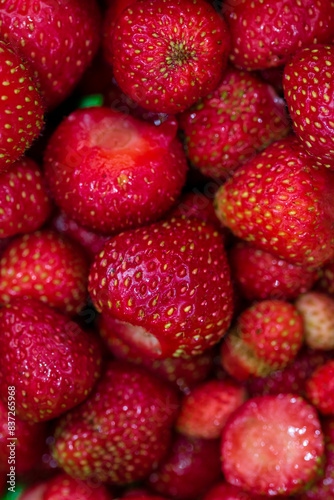 Fresh red strawberries from above